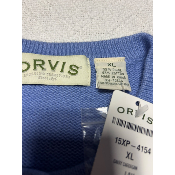 NWT VINTAGE 80s/90s Orvis Periwinkle Blue Daisy Cardigan Ramie/Cotton Size XL - Picture 4 of 6